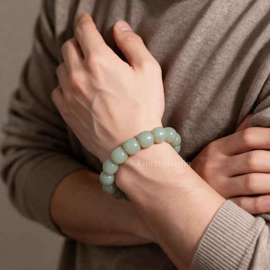 Natural Nephrite Jade Bracelet, Untreated Seed Stone Gemstone Jewellery, Beaded Bracelet, Sustainable Handmade Accessories