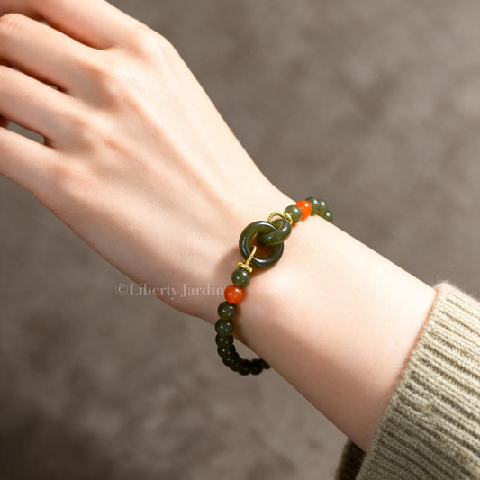 Icy Green Natural Nephrite Bracelet, Beaded Stone Accessories, Ritual Healing Bohemian Style, Handmade Accessories