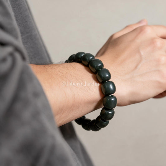 Seed Jade Nephrite Men Women Bracelet, Untreated Gemstone Jewellery, Beaded Bracelet, Sustainable Handmade Accessories