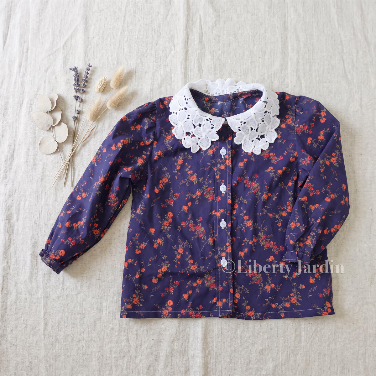Liberty London Long-sleeved Blouse, Peter-Pan Collar Shirt, Button-up Floral Print Top, Personalised Tailoring Clothes