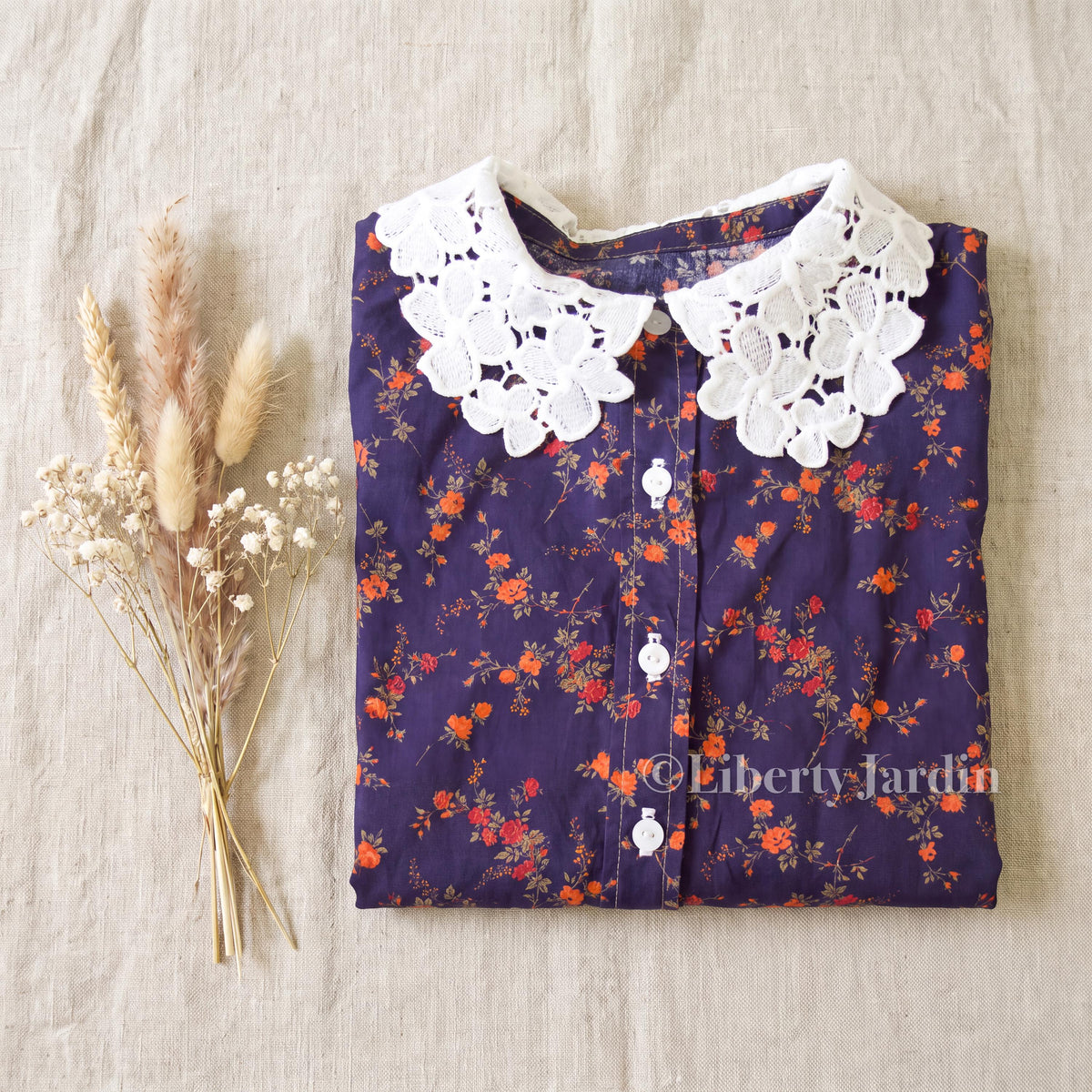 Liberty London Long-sleeved Blouse, Peter-Pan Collar Shirt, Button-up Floral Print Top, Personalised Tailoring Clothes