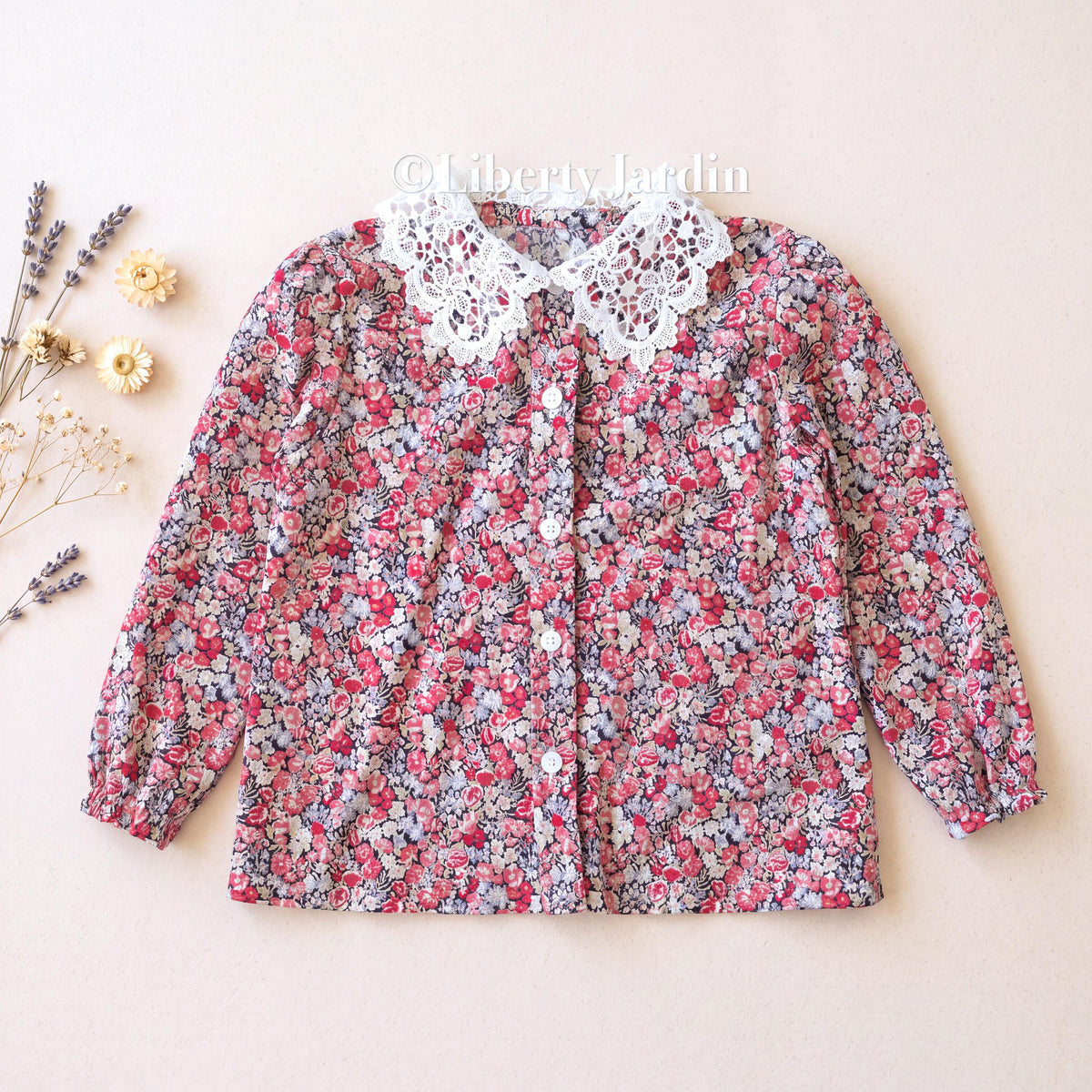 Liberty London Long-sleeved Blouse, Peter-Pan Collar Shirt, Button-up Floral Print Top, Personalised Tailoring Clothes