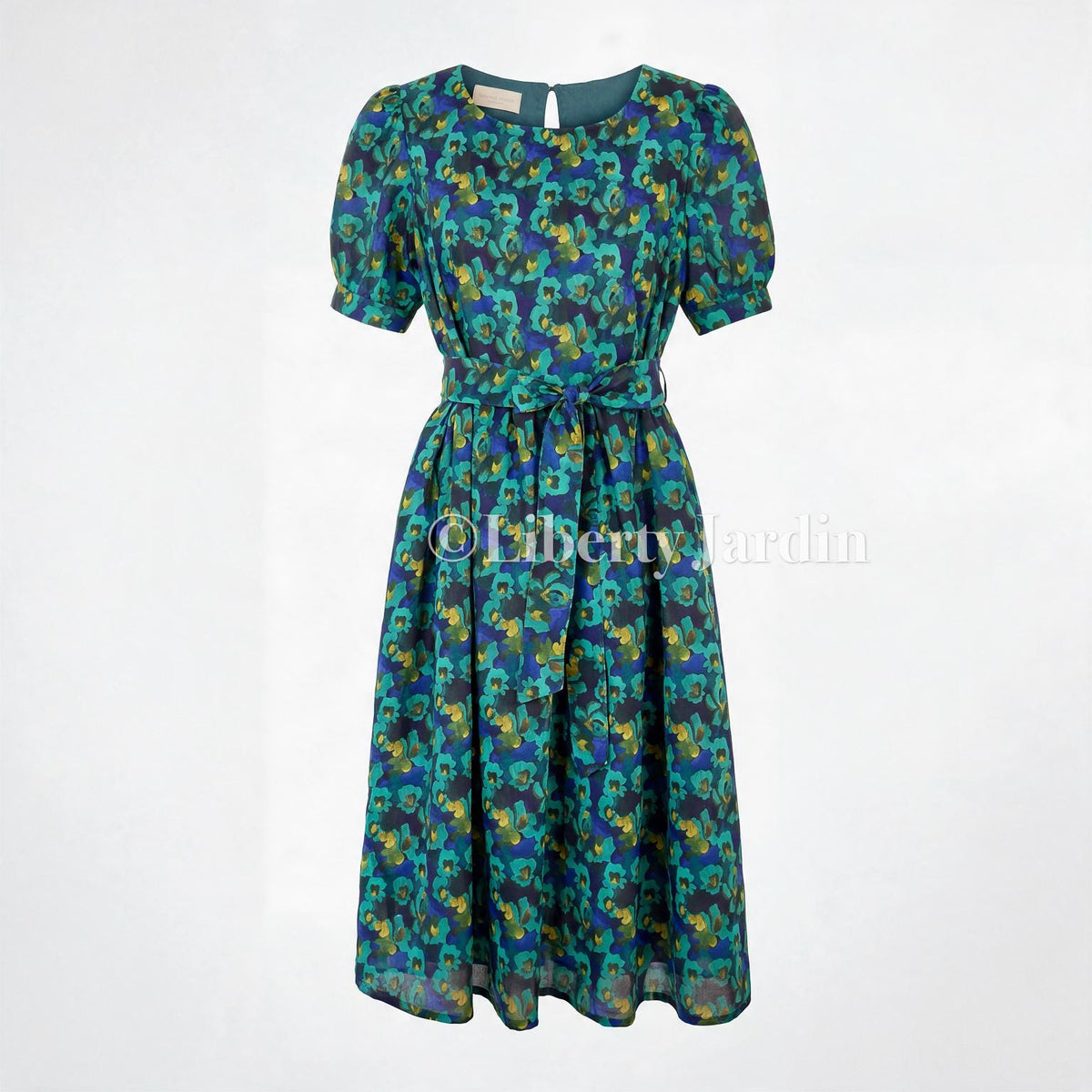 Liberty London Smock Puffed-Sleeves Midi-Length Sun Dress, Sustainable Handmade Womenswear, Botanical Floral-print Cotton Clothing