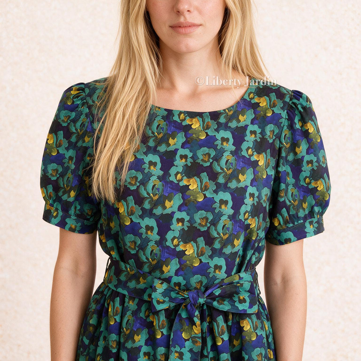 Liberty London Smock Puffed-Sleeves Midi-Length Sun Dress, Sustainable Handmade Womenswear, Botanical Floral-print Cotton Clothing