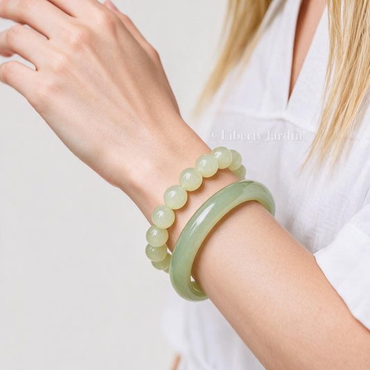 Pre-Order SET, Icy Nephrite Bangle Bracelet, Natural Non-treated Gemstone Fine Jewellery, Special Occasion Accessories