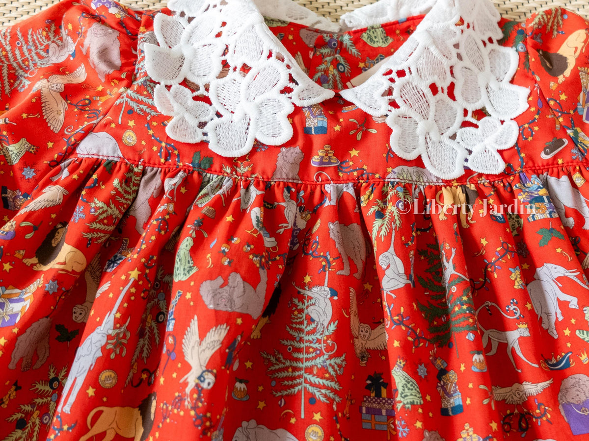 CHRISTMAS Liberty London Dress, Peter Pan Collar, Long-sleveed Smock Handmade Customised, Personalised Occasion Clothing