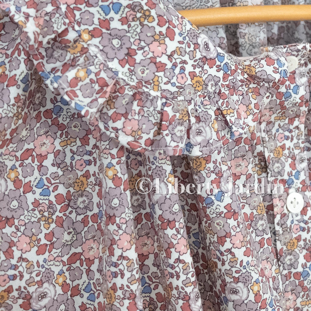 Liberty London Frilled Peter-Pan Collared Handmade Blouse, Button-up Puffed-Sleeves Chemise, Sustainable Tailoring Versatile Shirt