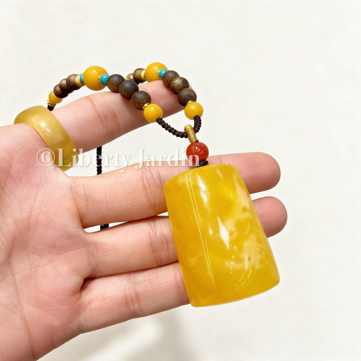 Royal Baltic Amber Pendant Necklace, Customised Non-treated Natural Gemstone, Rich Yellow-White Golden-Orange Bee Wax