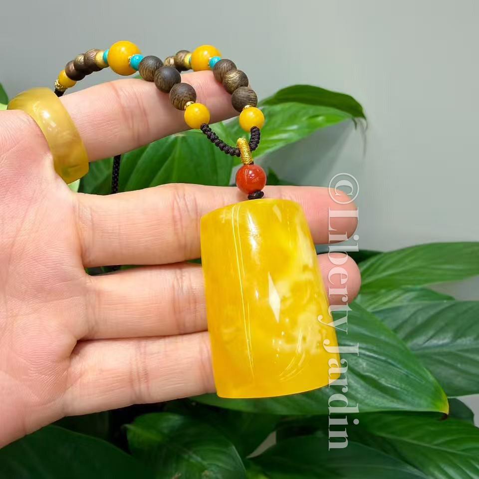 Royal Baltic Amber Pendant Necklace, Customised Non-treated Natural Gemstone, Rich Yellow-White Golden-Orange Bee Wax