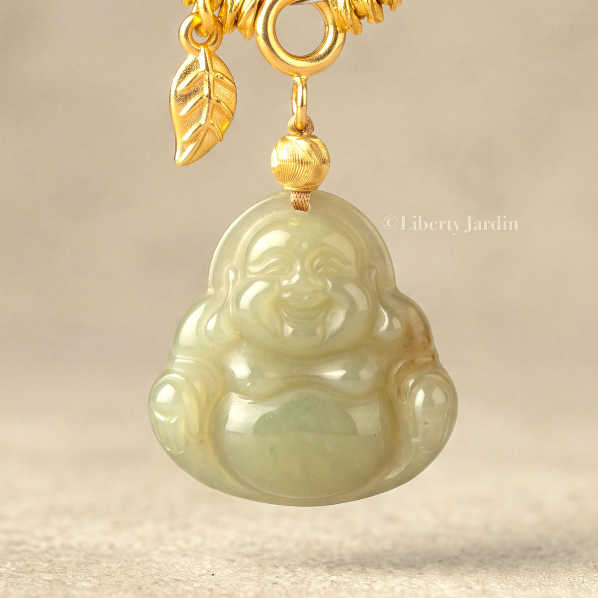 Certified Natural Nephrite Jade, Smiling Buddha Pendant, Lucky Prosperity Necklace, Handmade Jewellery, Icy Green
