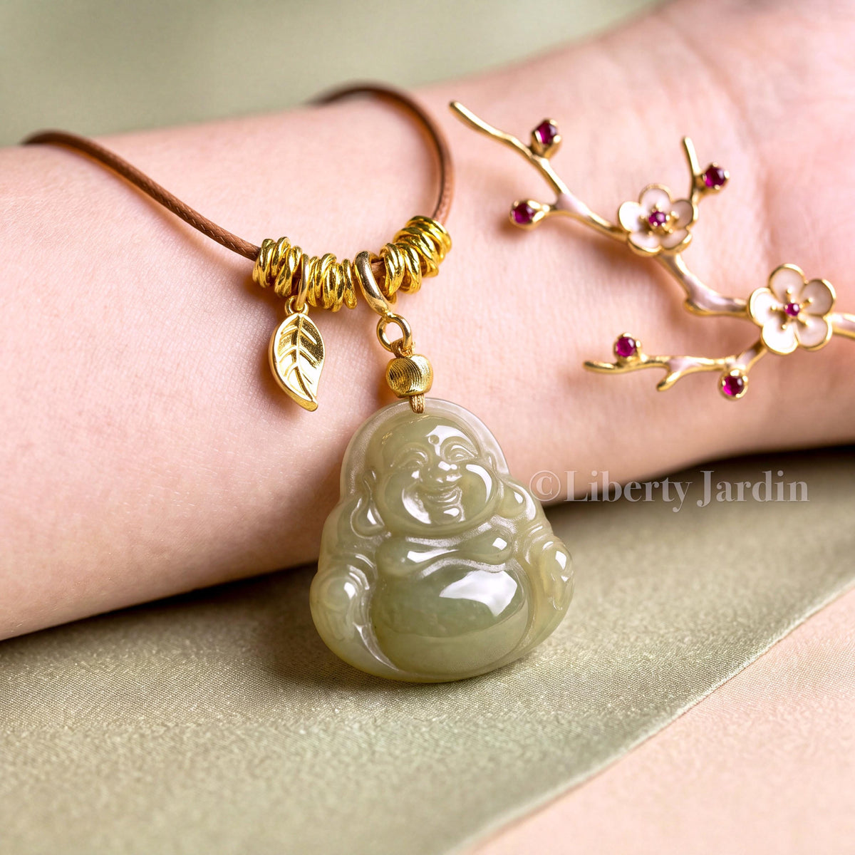 Certified Natural Nephrite Jade, Smiling Buddha Pendant, Lucky Prosperity Necklace, Handmade Jewellery, Icy Green