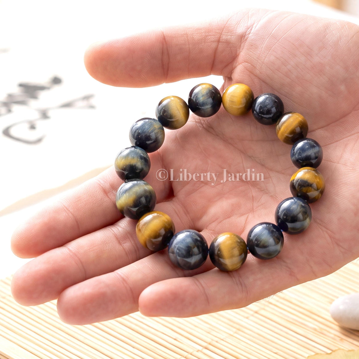 Tiger's Eyes 14mm Beaded Bracelet, Amber-brown Quartz Gemstone, Birthstone Handmade Accessories, Personalised Statement Jewellery