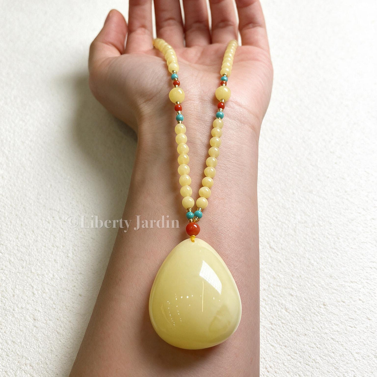 Natural Baltic Amber Pendant Necklace, Customised Non-treated Gemstone, Creamy White Bee Wax Jewellery,
