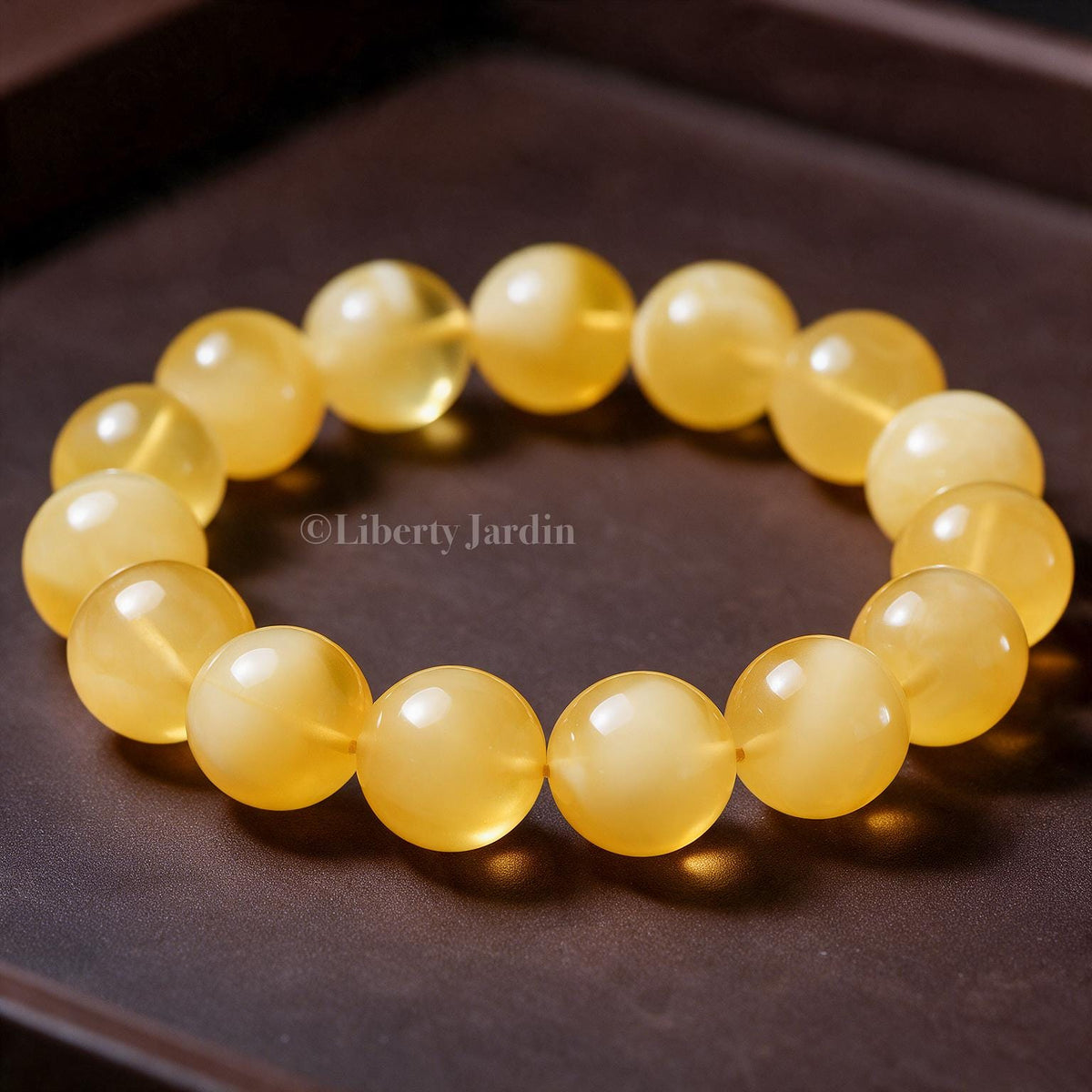 14mm Natural Russian Honey Beeswax Bracelet, Opaque Amber Baltic, Beaded Handmade Jewellery, Effortless Timeless Collectible
