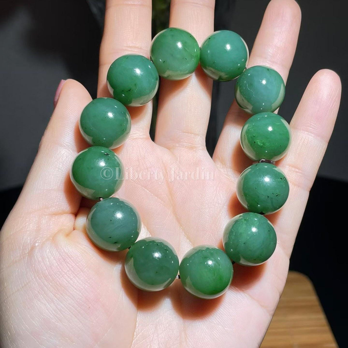 16mm Natural Russian Nephrite Jade Bracelet, Large Beaded Armband, Certified Non-treated Gemstone, Sustainable Statement