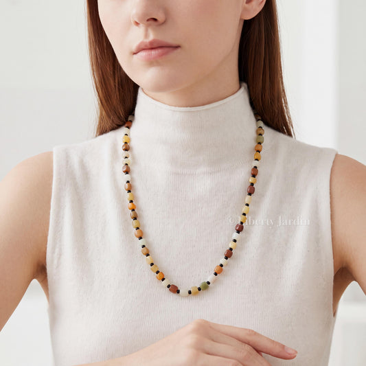 Natural Nephrite Jade Necklace, Colour-blocked Beaded Bracelet, Gemstone Jewellery, Multicolour Handmade Accessories, Non-treated Certified