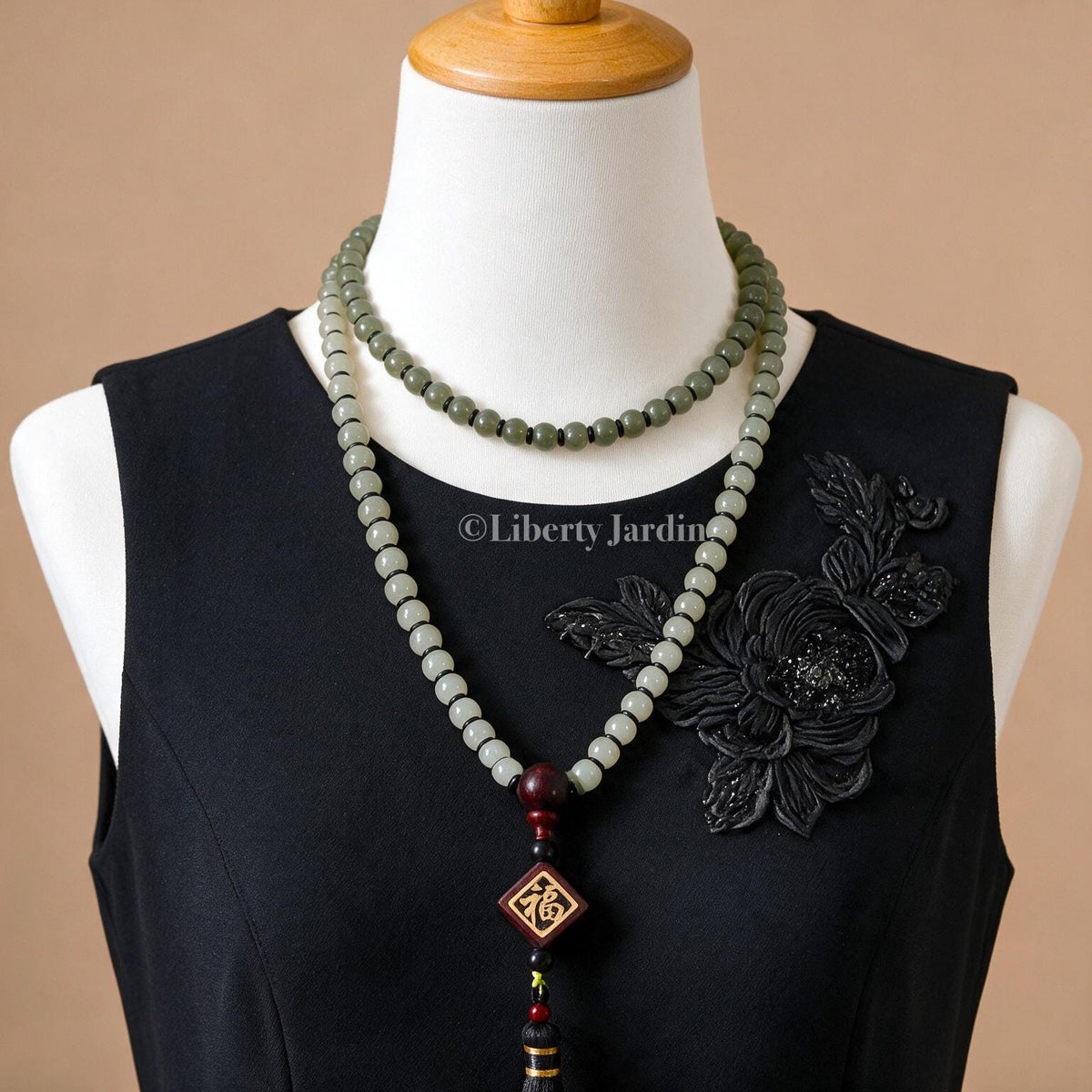 Natural Nephrite Long Beaded Necklace, Ombre-colour Statement Jewellery, Handmade Tassel Effortless Accessories, Special Occasion