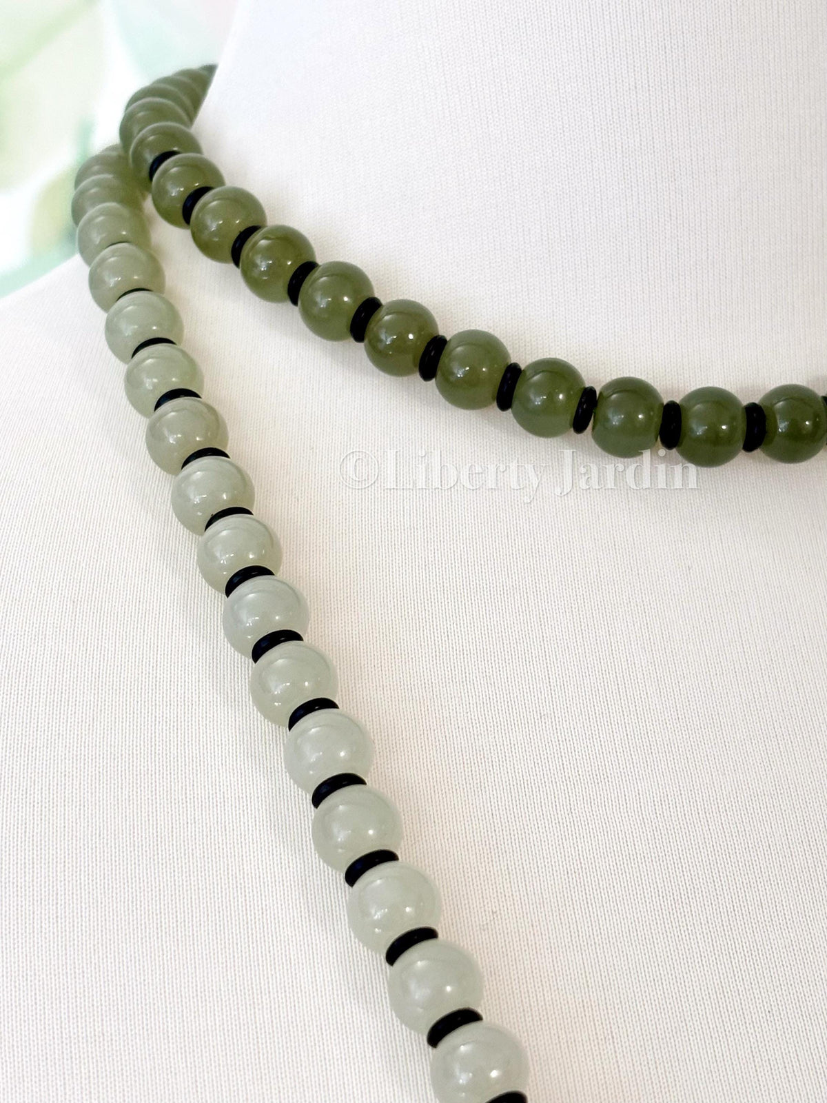 Natural Nephrite Long Beaded Necklace, Ombre-colour Statement Jewellery, Handmade Tassel Effortless Accessories, Special Occasion
