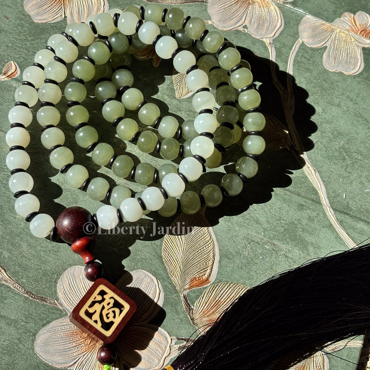 Natural Nephrite Long Beaded Necklace, Ombre-colour Statement Jewellery, Handmade Tassel Effortless Accessories, Special Occasion