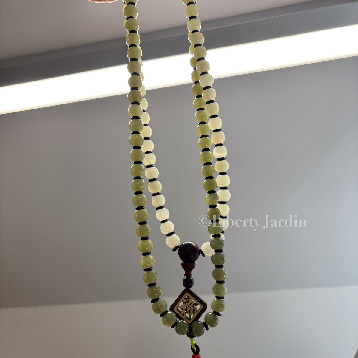 Natural Nephrite Long Beaded Necklace, Ombre-colour Statement Jewellery, Handmade Tassel Effortless Accessories, Special Occasion