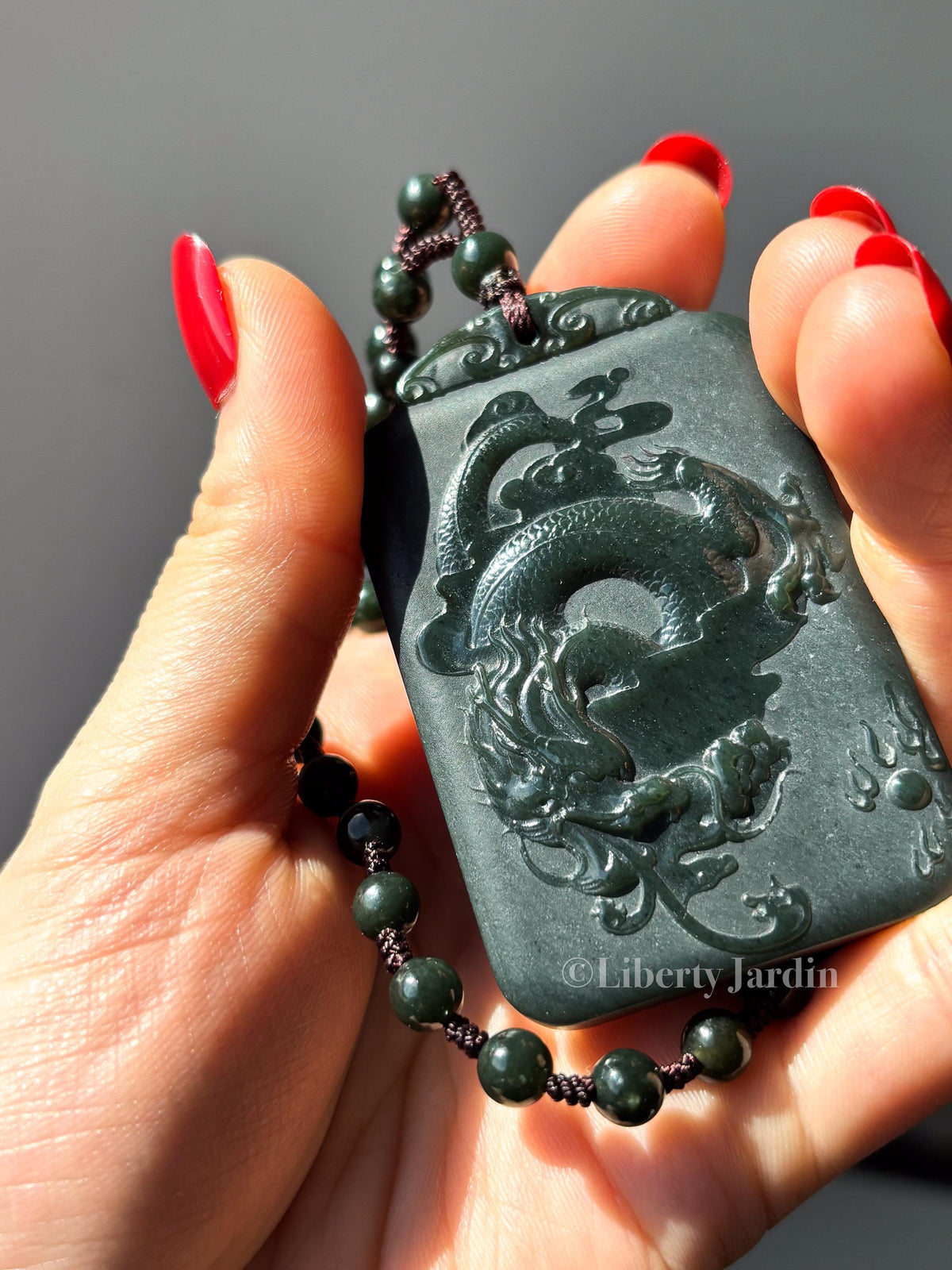 Natural Nephrite Dragon Necklace, Untreated Gemstone Jewellery, Beaded Pendant Ornament, Sustainable Handmade Men Accessories