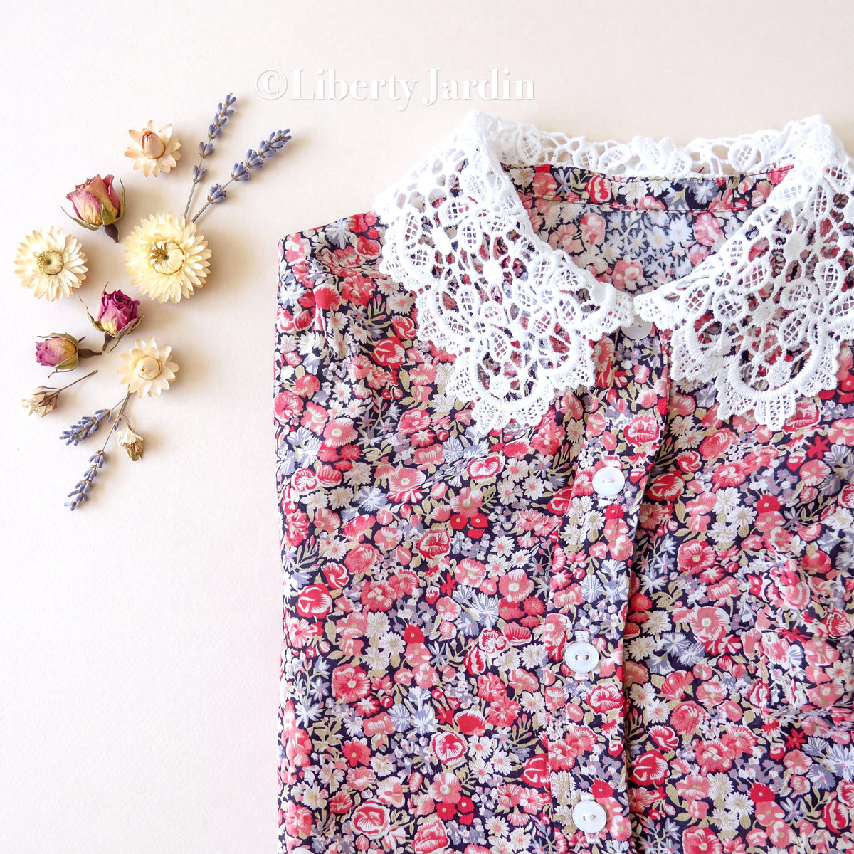Liberty London Long-sleeved Blouse, Peter-Pan Collar Shirt, Button-up Floral Print Top, Personalised Tailoring Clothes