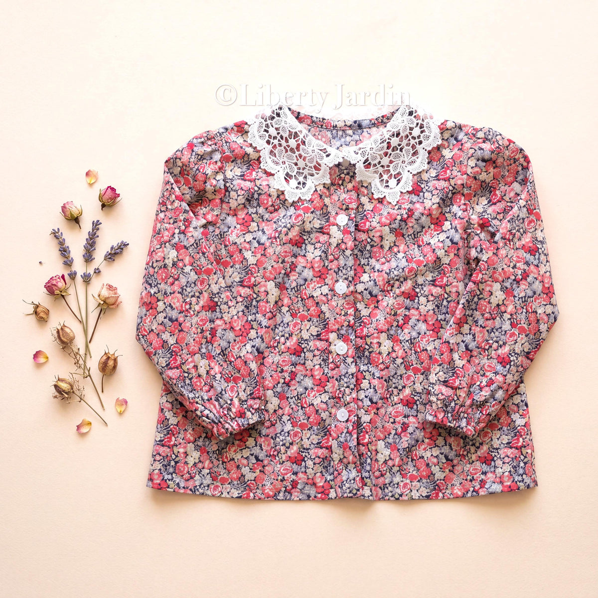 Liberty London Long-sleeved Blouse, Peter-Pan Collar Shirt, Button-up Floral Print Top, Personalised Tailoring Clothes