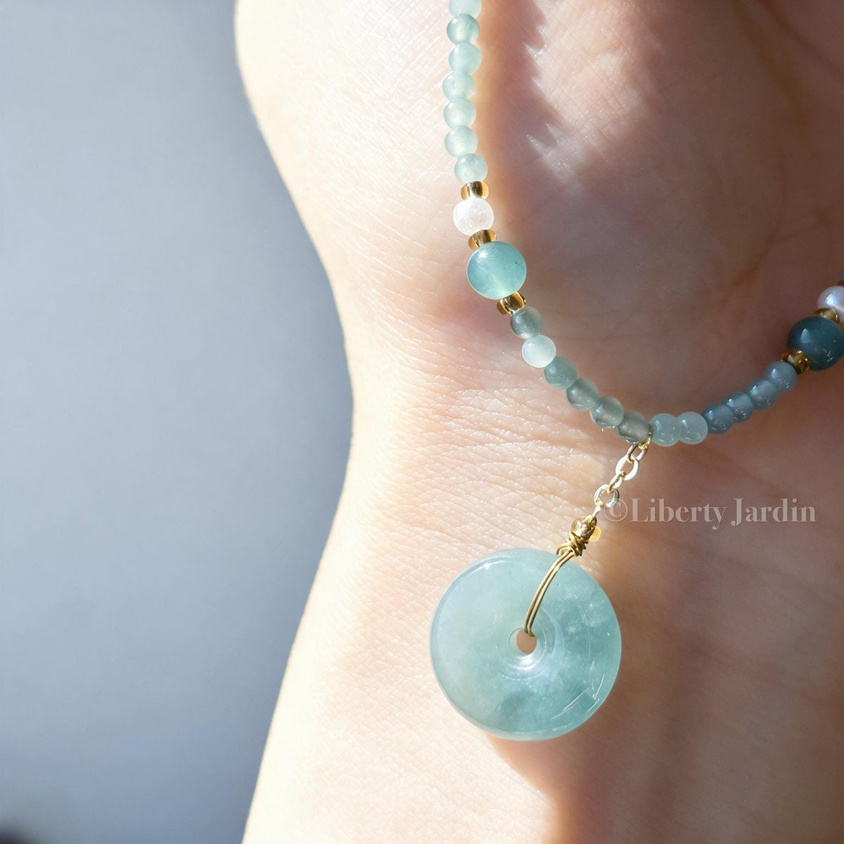 Jadeite Pendant Choker Necklace, Type-A Non-treated Jade Gemstone, Handmade Sustainable Unique Design, Natural Jewellery