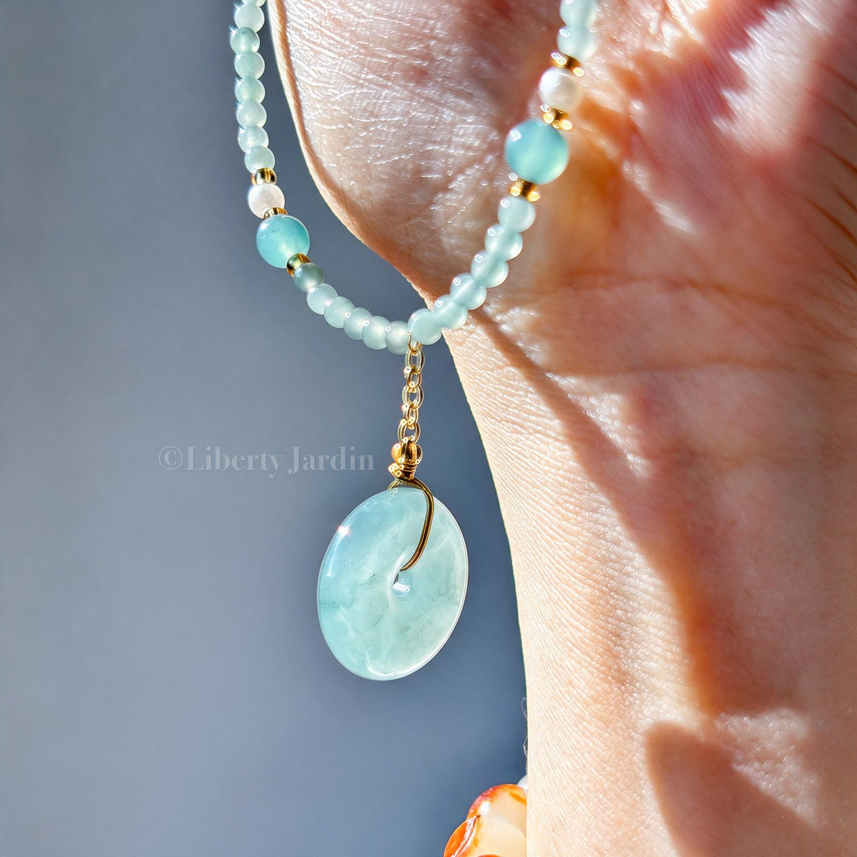 Jadeite Pendant Choker Necklace, Type-A Non-treated Jade Gemstone, Handmade Sustainable Unique Design, Natural Jewellery