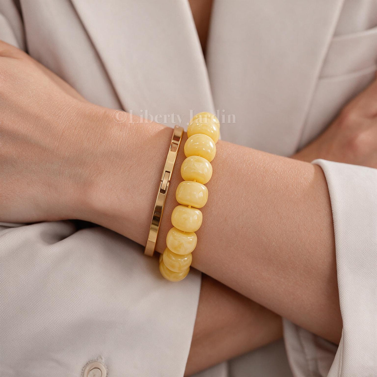 14mm Natural Russian Honey Beeswax Bracelet, Opaque Amber Baltic, Beaded Handmade Jewellery, Timeless Collectible
