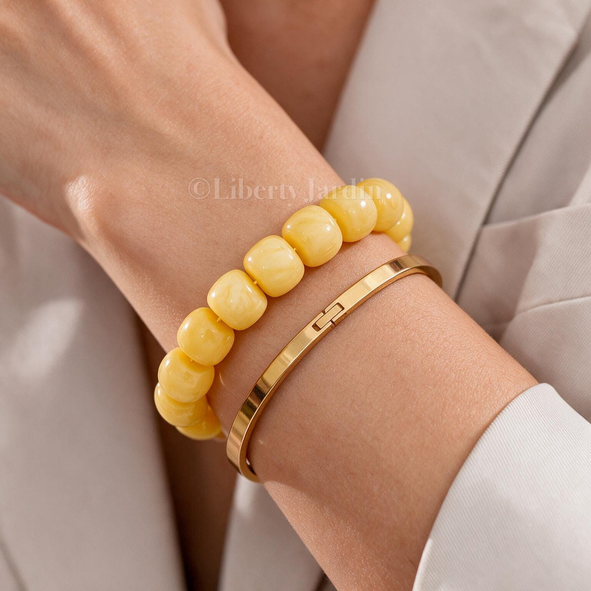 14mm Natural Russian Honey Beeswax Bracelet, Opaque Amber Baltic, Beaded Handmade Jewellery, Timeless Collectible