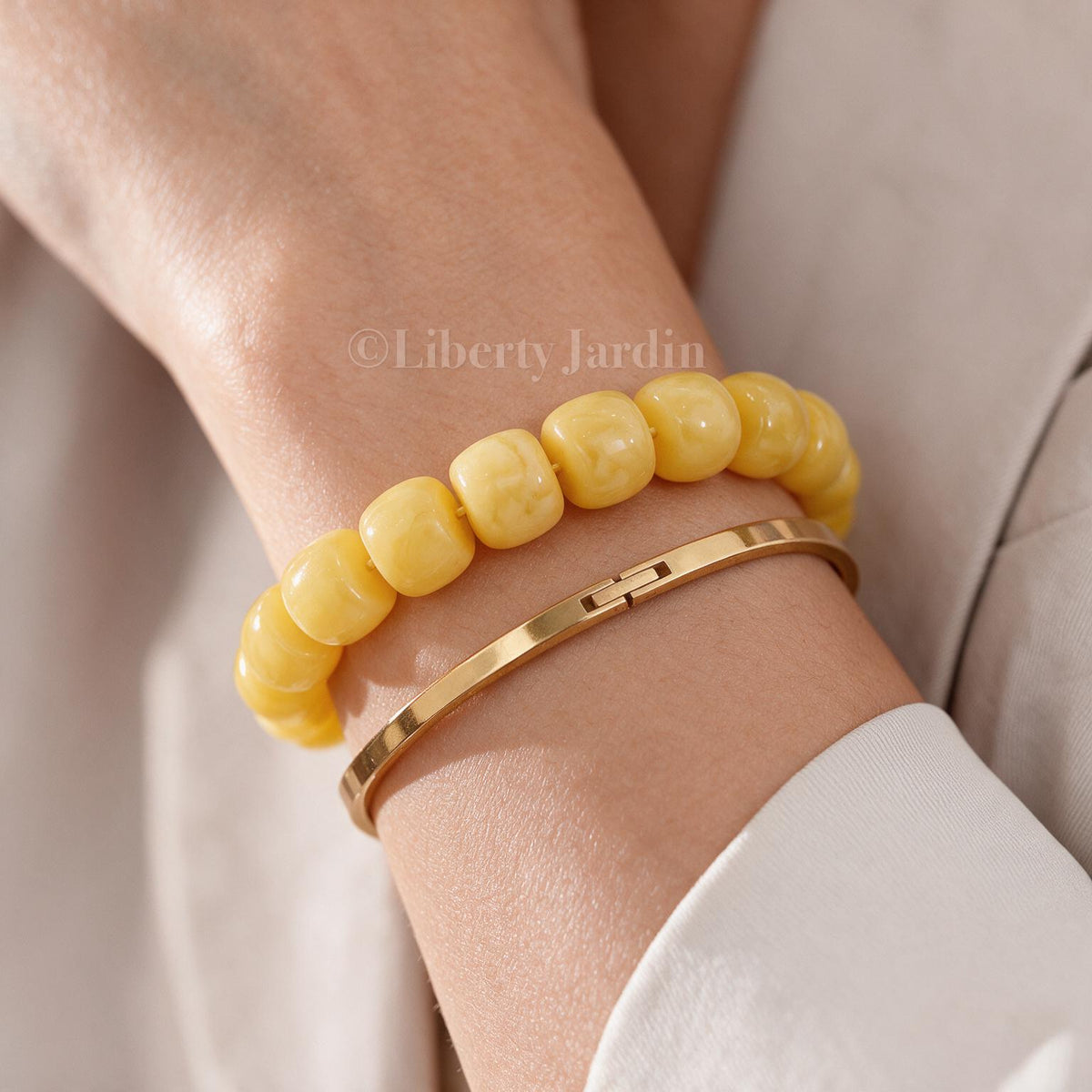14mm Natural Russian Honey Beeswax Bracelet, Opaque Amber Baltic, Beaded Handmade Jewellery, Timeless Collectible