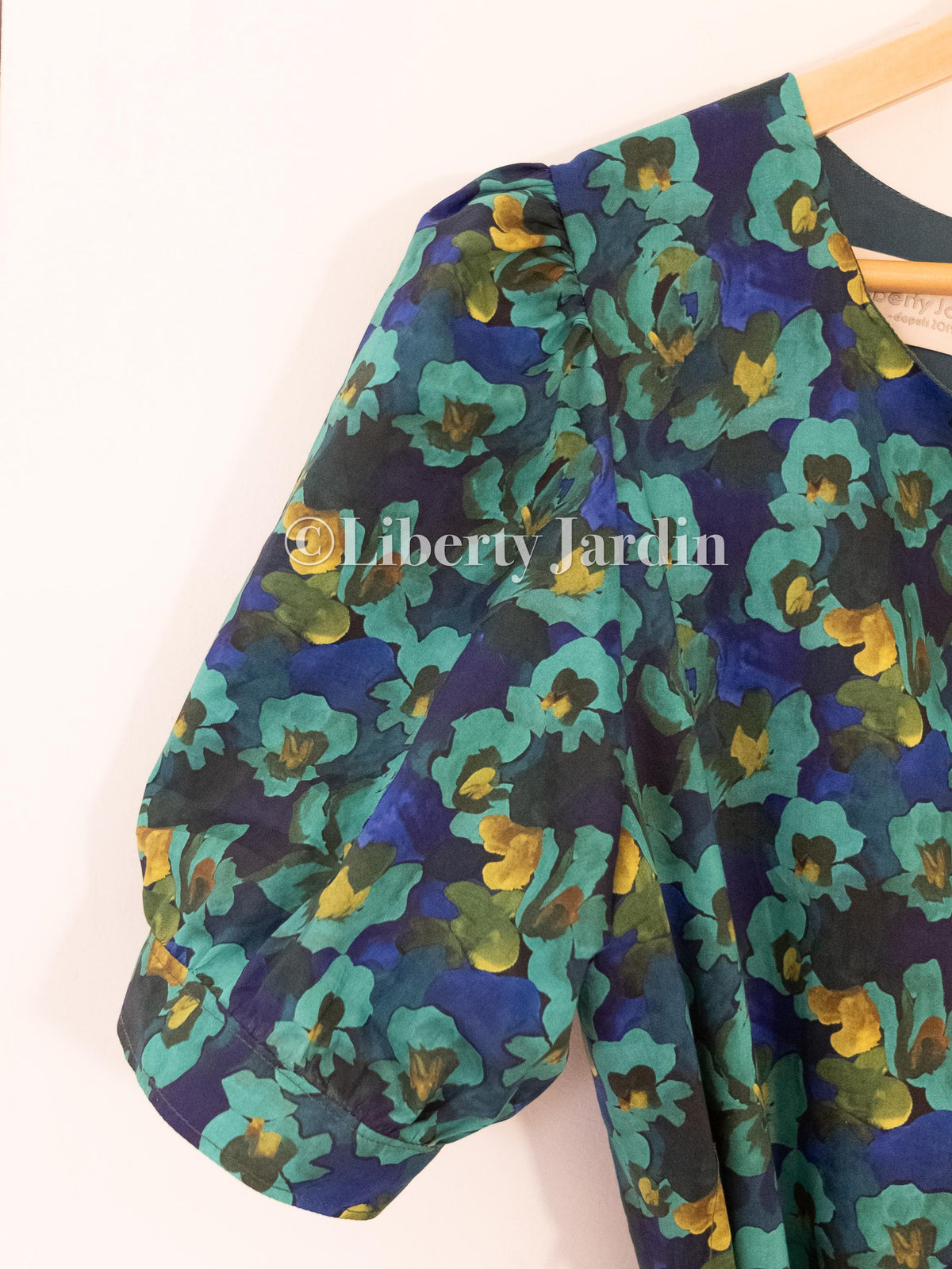 Liberty London Smock Puffed-Sleeves Midi-Length Sun Dress, Sustainable Handmade Womenswear, Botanical Floral-print Cotton Clothing