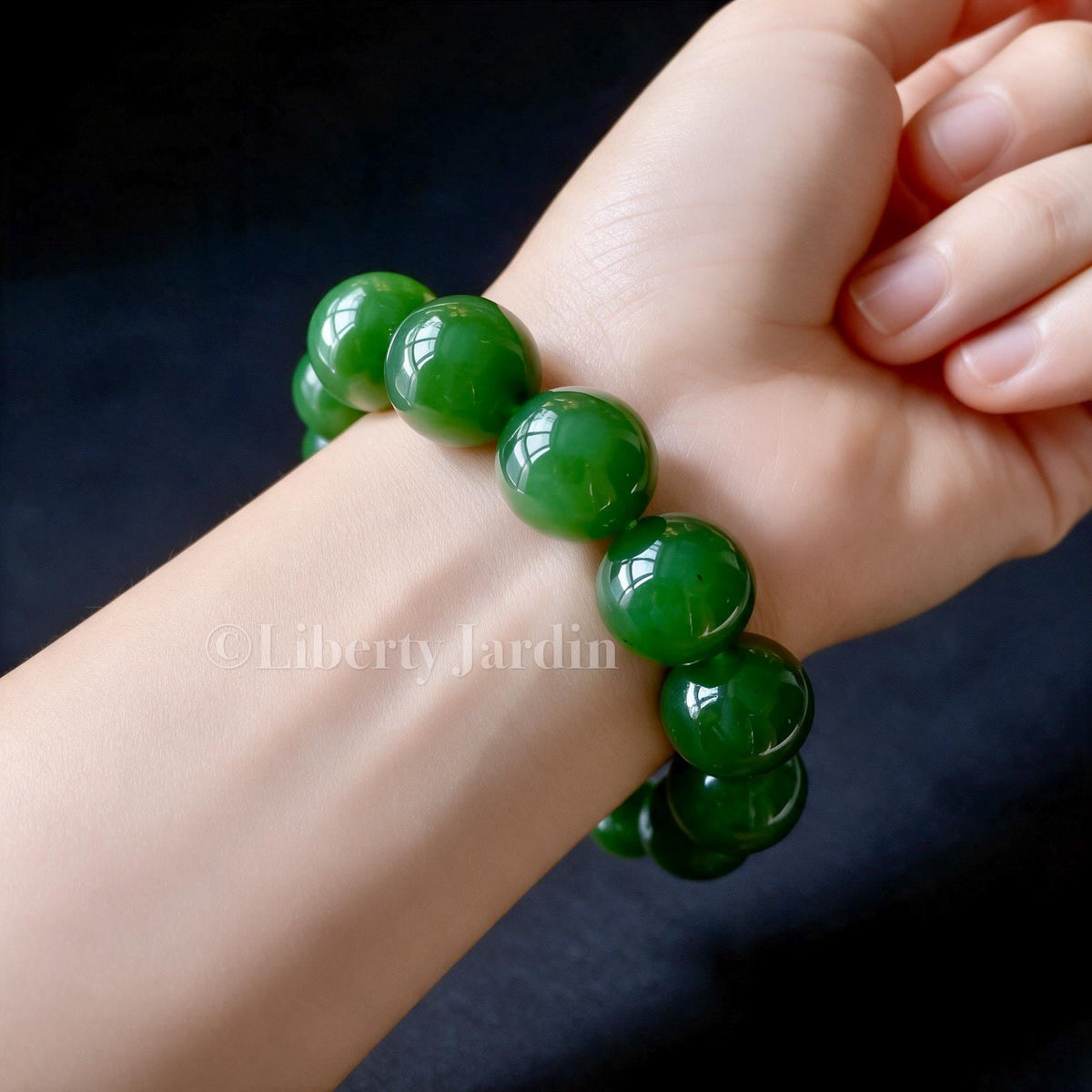 16mm Natural Russian Nephrite Jade Bracelet, Large Beaded Armband, Certified Non-treated Gemstone, Heirloom Statement