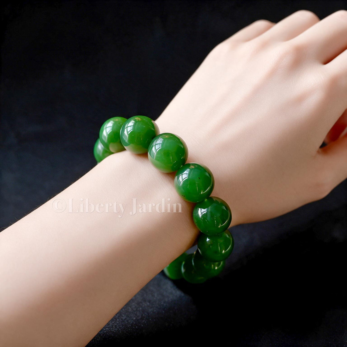 16mm Natural Russian Nephrite Jade Bracelet, Large Beaded Armband, Certified Non-treated Gemstone, Heirloom Statement