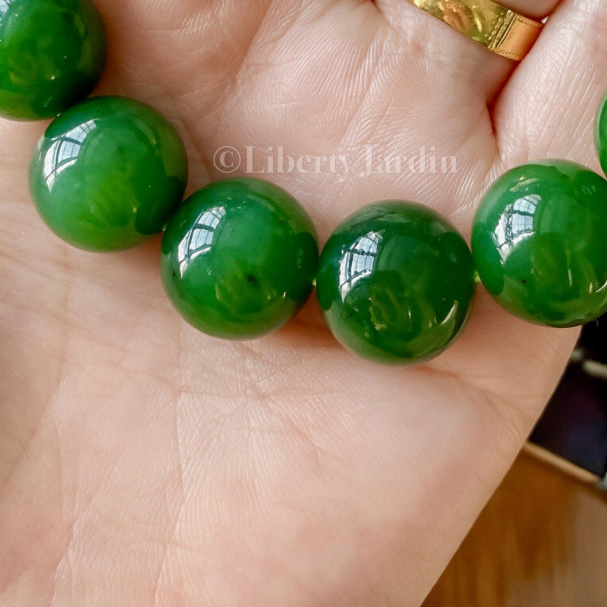 16mm Natural Russian Nephrite Jade Bracelet, Large Beaded Armband, Certified Non-treated Gemstone, Heirloom Statement