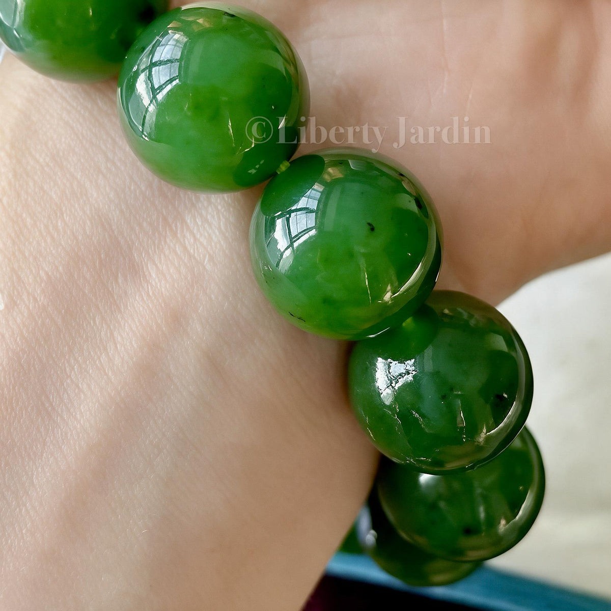 16mm Natural Russian Nephrite Jade Bracelet, Large Beaded Armband, Certified Non-treated Gemstone, Heirloom Statement