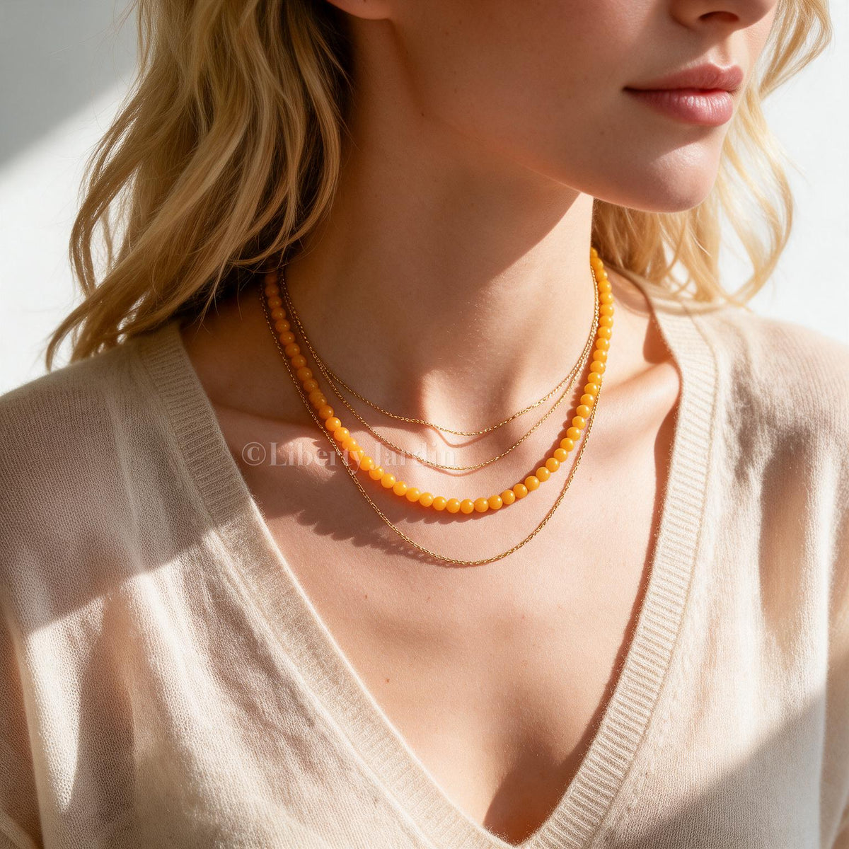 Type-A Jadeite Beaded Necklace, Honey Yellow Non-treated Jade Gemstone, Effortless Timeless Jewels, Handmade Accessories