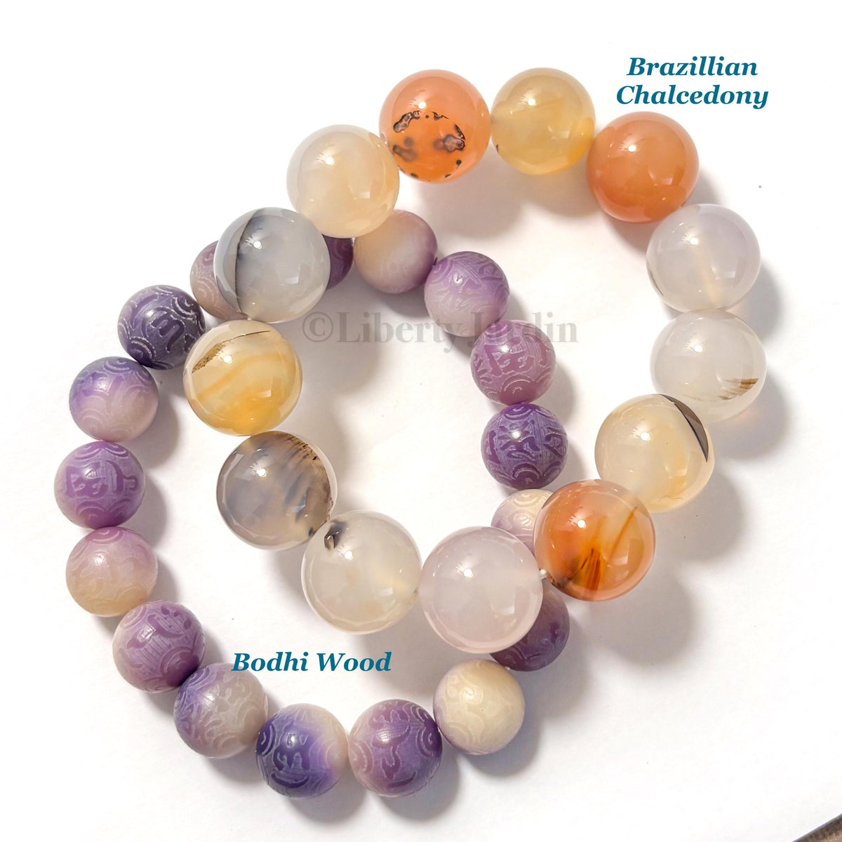 Brazilian Chalcedony Beaded Bracelet, Bodhi Wood Fragrance Bangles, Natural Crystal Agate, Bohemian Hippie Accessories