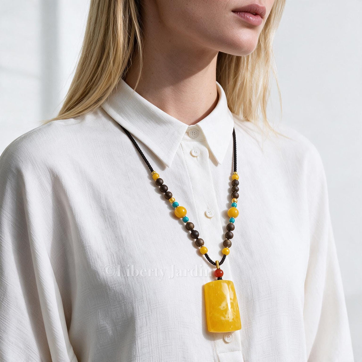Royal Baltic Amber Pendant Necklace, Customised Non-treated Natural Gemstone, Rich Yellow-White Golden-Orange Bee Wax