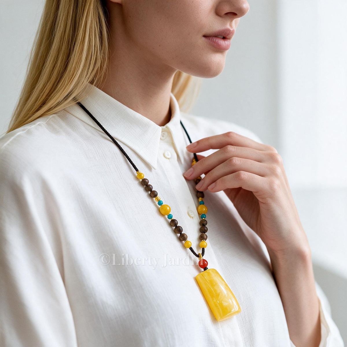 Royal Baltic Amber Pendant Necklace, Customised Non-treated Natural Gemstone, Rich Yellow-White Golden-Orange Bee Wax