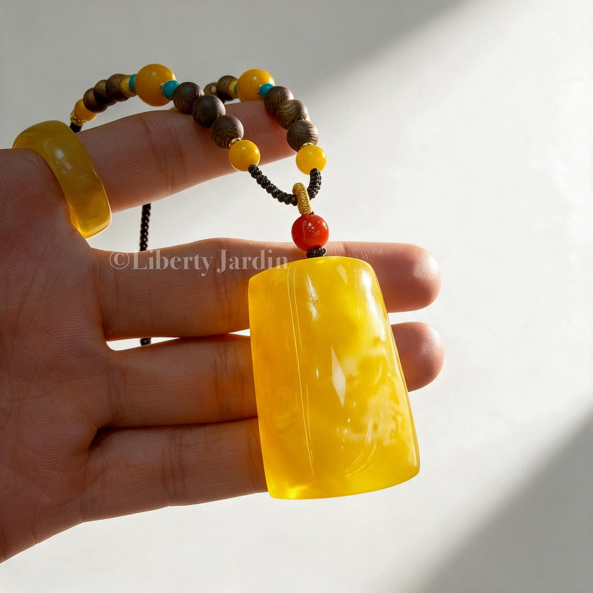 Royal Baltic Amber Pendant Necklace, Customised Non-treated Natural Gemstone, Rich Yellow-White Golden-Orange Bee Wax