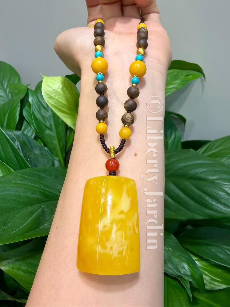 Royal Baltic Amber Pendant Necklace, Customised Non-treated Natural Gemstone, Rich Yellow-White Golden-Orange Bee Wax