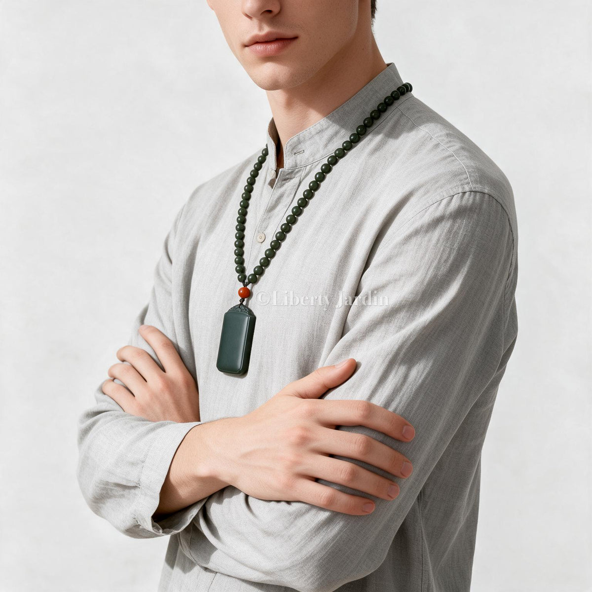 Natural Nephrite Men Necklace, Beaded Certified Non-treated, Collectible Gemstone Pendant, Unique Timeless Heirloom Jewellery