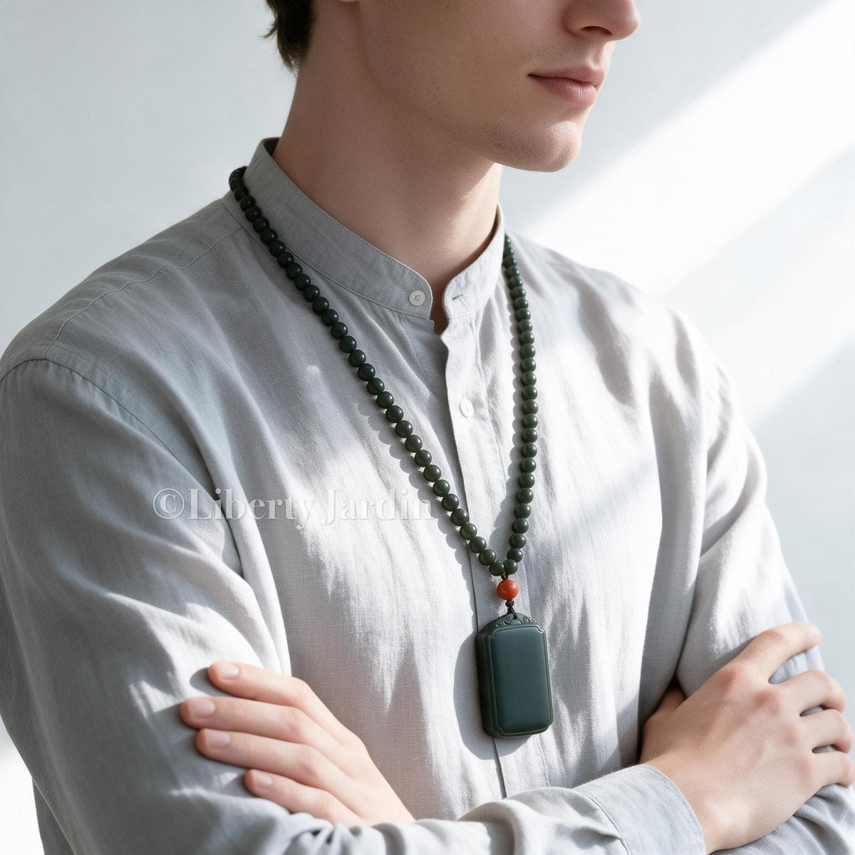 Natural Nephrite Men Necklace, Beaded Certified Non-treated, Collectible Gemstone Pendant, Unique Timeless Heirloom Jewellery