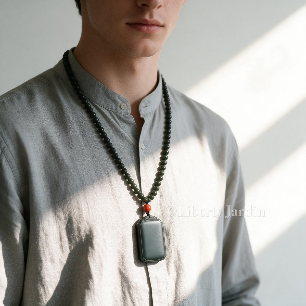 Natural Nephrite Men Necklace, Beaded Certified Non-treated, Collectible Gemstone Pendant, Unique Timeless Heirloom Jewellery