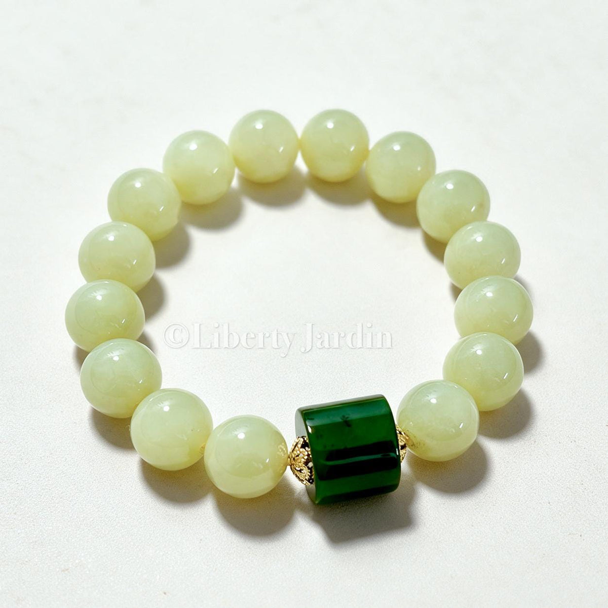 12mm Natural Nephrite Jade Bracelet, Large Beaded Armband, Certified Non-treated Gemstone, Effortless Jewels Accessories