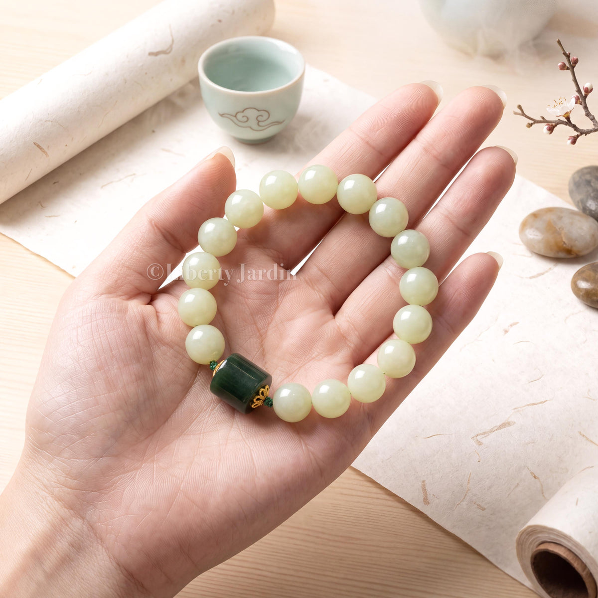 12mm Natural Nephrite Jade Bracelet, Large Beaded Armband, Certified Non-treated Gemstone, Effortless Jewels Accessories