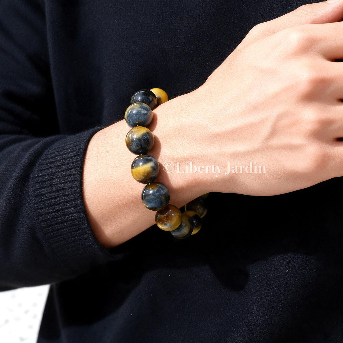 Tiger's Eyes 14mm Beaded Bracelet, Amber-brown Quartz Gemstone, Birthstone Handmade Accessories, Personalised Statement Jewellery