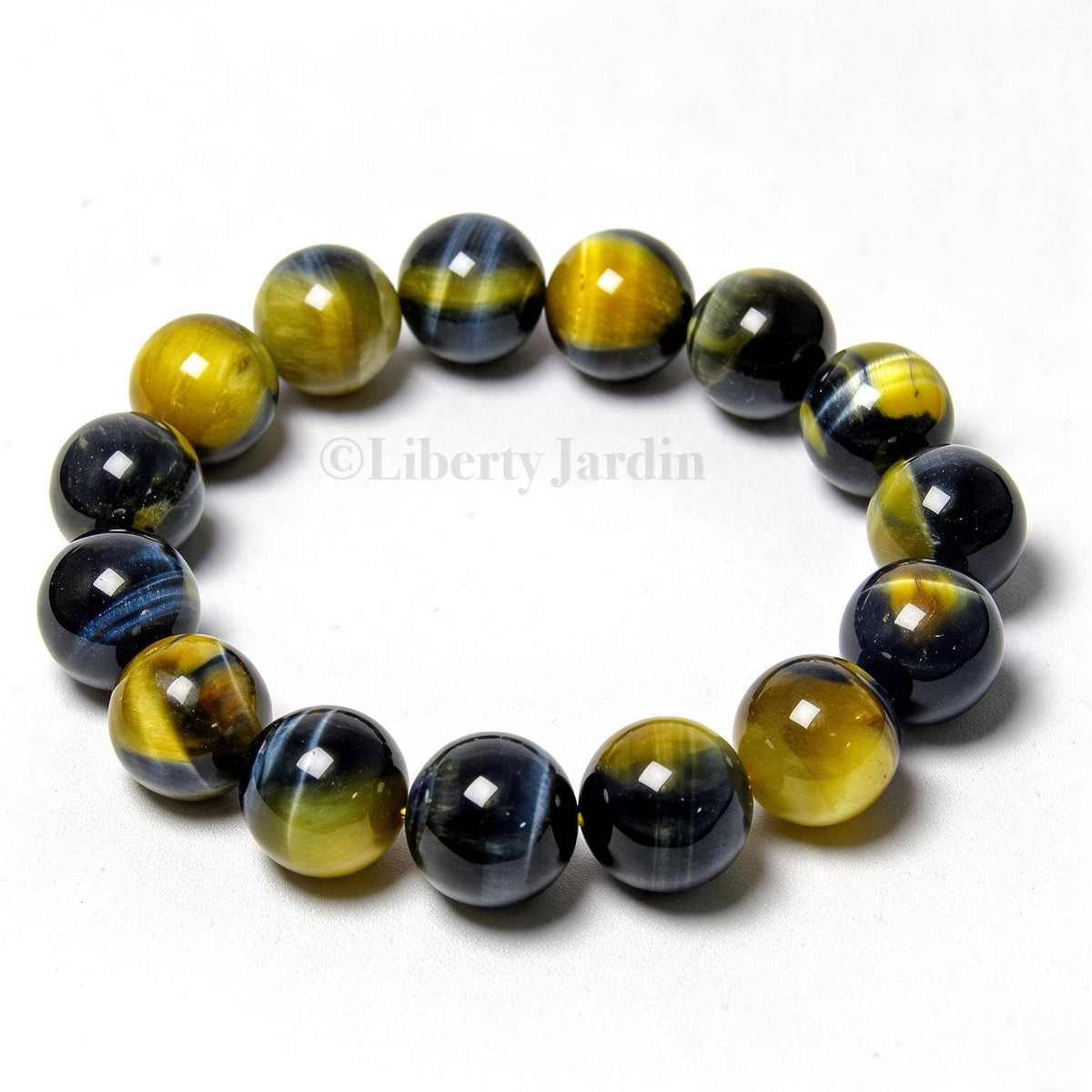 Tiger's Eyes 14mm Beaded Bracelet, Amber-brown Quartz Gemstone, Birthstone Handmade Accessories, Personalised Statement Jewellery